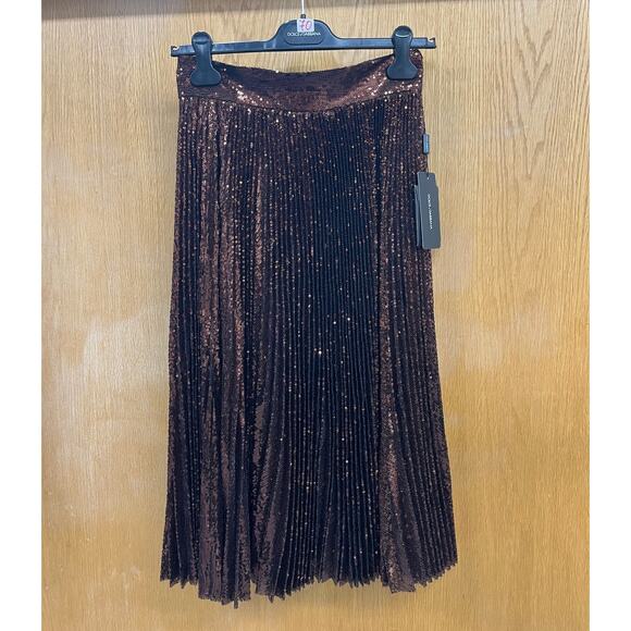 NWT Dolce & Gabbana Bronze Sequin Pleated Long Skirt IT 38 US XS - Picture 8 of 9